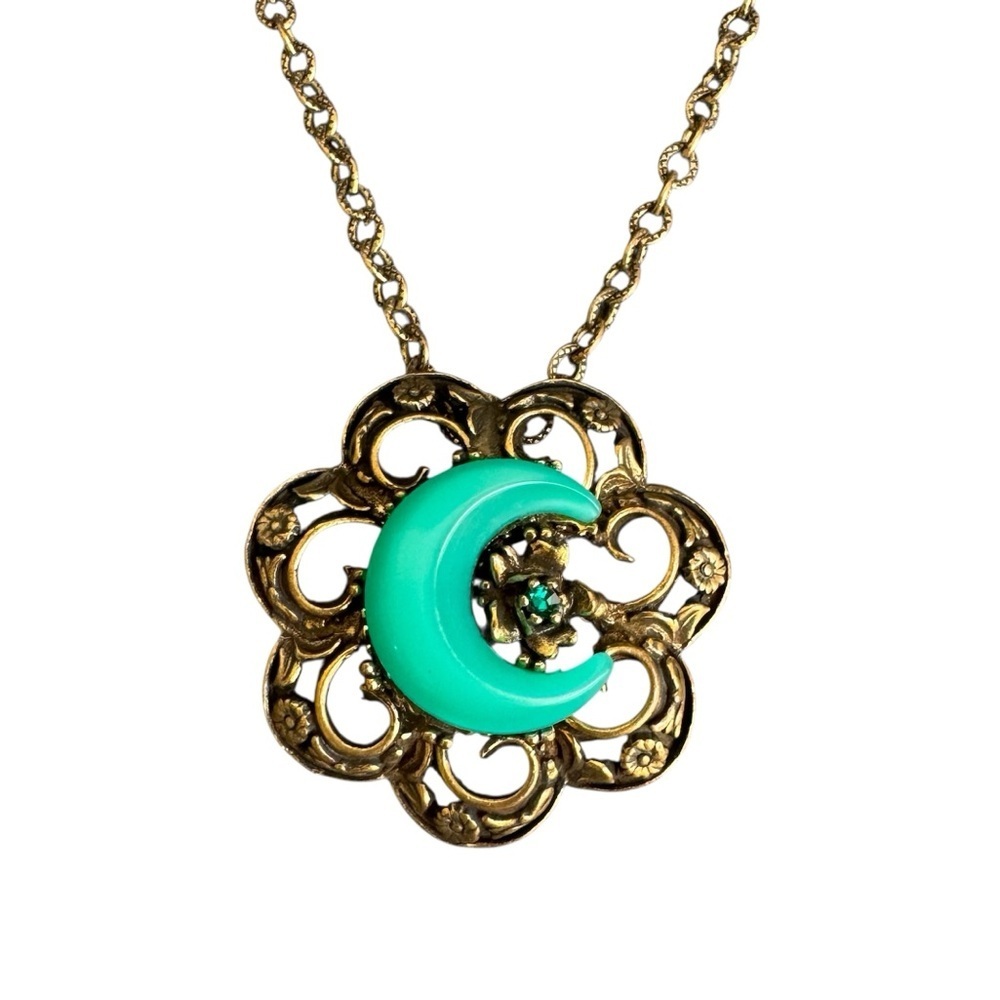 Vintage Crescent Moon Necklace Whimsigoth Victorian Style Moon Glow‎ Witchy 16"